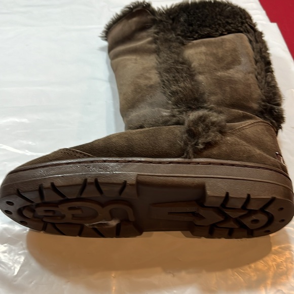 Ugg Sunburst BOOTS BROWN suede sheepskin 12” Tall wool lined pull on size 6 USA - Picture 6 of 12